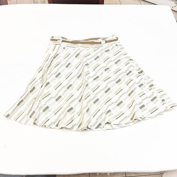 Akris Punto Plaid Geometric Linen A Line Skirt Belted Size 12 - Picture 2 of 8